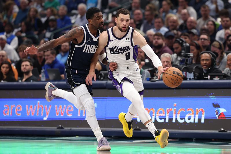 DALLAS, TEXAS - MARCH 03: Zach LaVine #8 of the Sacramento Kings is defended by Kyrie Irving #11 of the Dallas Mavericks during the first half at American Airlines Center on March 03, 2025 in Dallas, Texas. NOTE TO USER: User expressly acknowledges and agrees that, by downloading and/or using this photograph, user is consenting to the terms and conditions of the Getty Images License Agreement. (Photo by Sam Hodde/Getty Images)