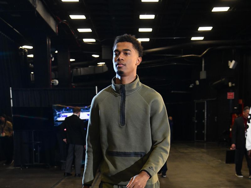 PHOENIX, AZ - MARCH 3: Theo Maledon #9 of the Phoenix Suns arrives to the arena before the game against the Oklahoma City Thunder on March 3, 2024 at Footprint Center in Phoenix, Arizona. NOTE TO USER: User expressly acknowledges and agrees that, by downloading and or using this photograph, user is consenting to the terms and conditions of the Getty Images License Agreement. Mandatory Copyright Notice: Copyright 2024 NBAE (Photo by Barry Gossage/NBAE via Getty Images)