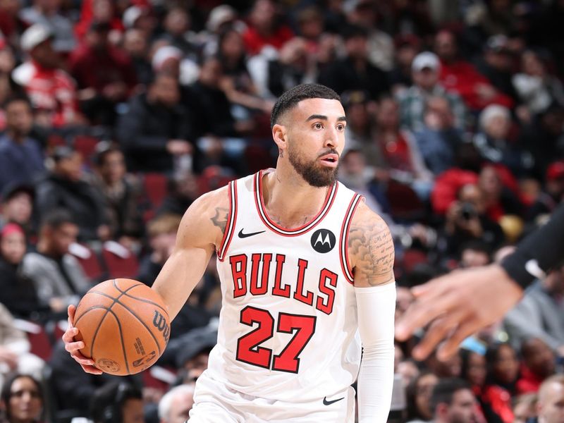 CHICAGO, IL - DECEMBER 2: Chris Duarte #27 of the Chicago Bulls dribbles the ball during the game against the Brooklyn Nets on December 2, 2024 at United Center in Chicago, Illinois. NOTE TO USER: User expressly acknowledges and agrees that, by downloading and or using this photograph, User is consenting to the terms and conditions of the Getty Images License Agreement. Mandatory Copyright Notice: Copyright 2024 NBAE (Photo by Jeff Haynes/NBAE via Getty Images)