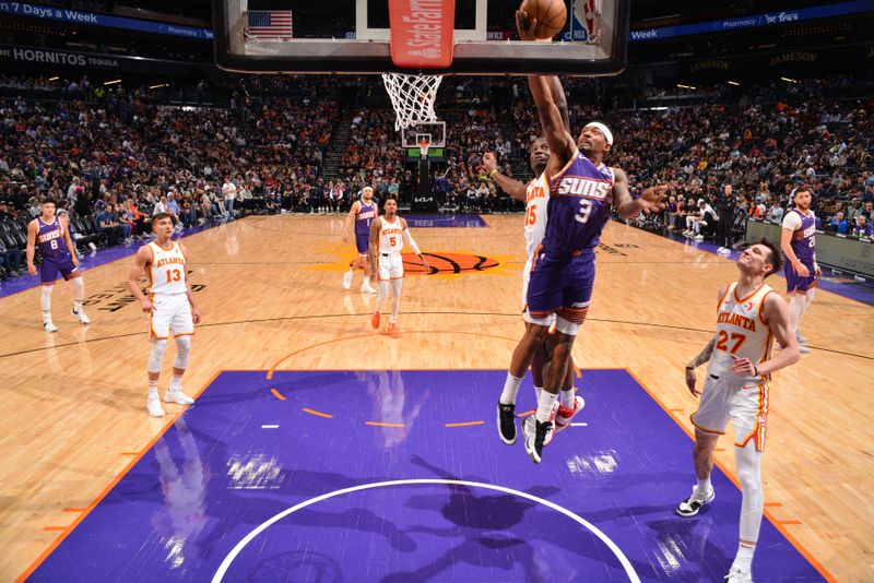 PHOENIX, AZ - MARCH 21:  Bradley Beal #3 of the Phoenix Suns goes to the basket during the game on March 21, 2024 at Footprint Center in Phoenix, Arizona. NOTE TO USER: User expressly acknowledges and agrees that, by downloading and or using this photograph, user is consenting to the terms and conditions of the Getty Images License Agreement. Mandatory Copyright Notice: Copyright 2024 NBAE (Photo by Barry Gossage/NBAE via Getty Images)