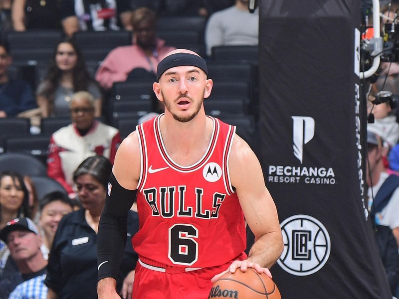 LOS ANGELES, CA - MARCH 9: Alex Caruso #6 of the Chicago Bulls dribbles the ball during the game against the LA Clippers on March 9, 2024 at Crypto.Com Arena in Los Angeles, California. NOTE TO USER: User expressly acknowledges and agrees that, by downloading and/or using this Photograph, user is consenting to the terms and conditions of the Getty Images License Agreement. Mandatory Copyright Notice: Copyright 2024 NBAE (Photo by Adam Pantozzi/NBAE via Getty Images)