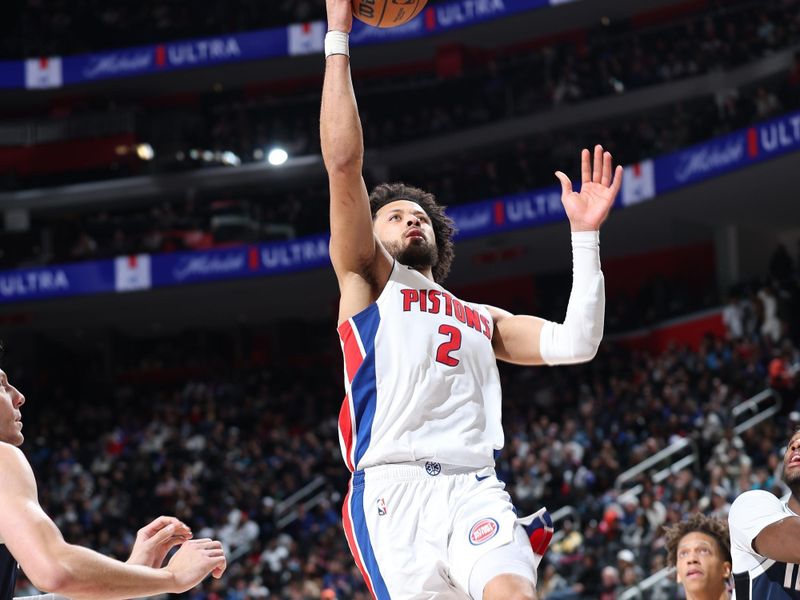 DETROIT, MI - JANUARY 31:  Cade Cunningham #2 of the Detroit Pistons handles the ball during the game against the Dallas Mavericks on January 31, 2025 at Little Caesars Arena in Detroit, Michigan. NOTE TO USER: User expressly acknowledges and agrees that, by downloading and/or using this photograph, User is consenting to the terms and conditions of the Getty Images License Agreement. Mandatory Copyright Notice: Copyright 2025 NBAE (Photo by Jeff Haynes/NBAE via Getty Images)