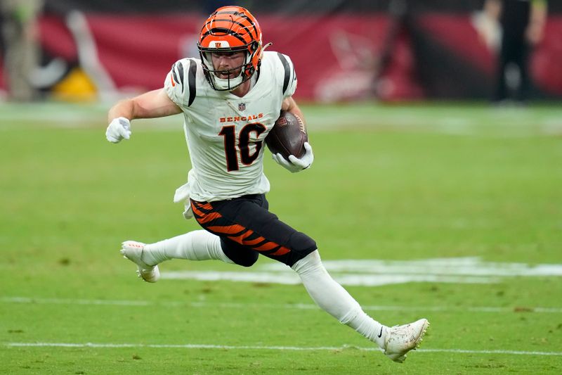 Cincinnati Bengals wide receiver Trenton Irwin runs with the ball against the Arizona Cardinals during the second half of an NFL football game Sunday, Oct. 8, 2023, in Glendale, Ariz. The Bengals won 34-20. (AP Photo/Ross D. Franklin)