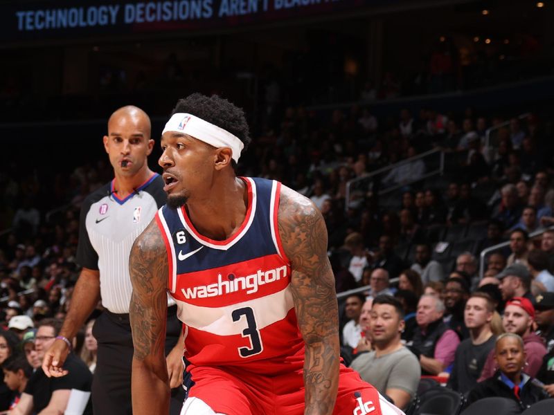 WASHINGTON, DC -? NOVEMBER 4: Bradley Beal #3 of the Washington Wizards dribbles the ball during the game against the Brooklyn Nets on November 4, 2022 at Capital One Arena in Washington, DC. NOTE TO USER: User expressly acknowledges and agrees that, by downloading and or using this Photograph, user is consenting to the terms and conditions of the Getty Images License Agreement. Mandatory Copyright Notice: Copyright 2022 NBAE (Photo by Stephen Gosling/NBAE via Getty Images)