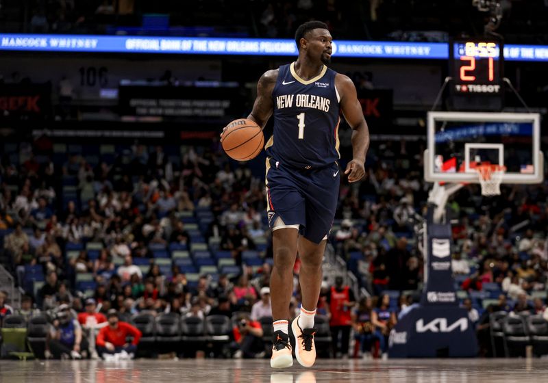 NEW ORLEANS, LOUISIANA - MARCH 13: Zion Williamson #1 of the New Orleans Pelicans plays against the Orlando Magic during the second half of a game at the Smoothie King Center on March 13, 2025 in New Orleans, Louisiana. NOTE TO USER: User expressly acknowledges and agrees that, by downloading and or using this photograph, User is consenting to the terms and conditions of the Getty Images License Agreement. (Photo by Derick E. Hingle/Getty Images)