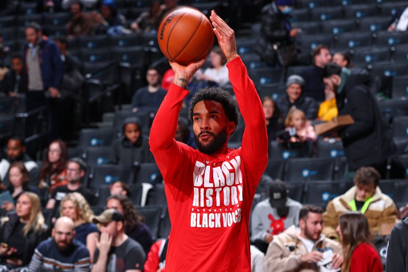 NEW YORK, NY - FEBRUARY 5: Justin Champagnie #9 of the Washington Wizards warms up before the game against the Brooklyn Nets on February 5, 2025 at Madison Square Garden in New York City, New York.  NOTE TO USER: User expressly acknowledges and agrees that, by downloading and or using this photograph, User is consenting to the terms and conditions of the Getty Images License Agreement. Mandatory Copyright Notice: Copyright 2025 NBAE  (Photo by David L. Nemec/NBAE via Getty Images)