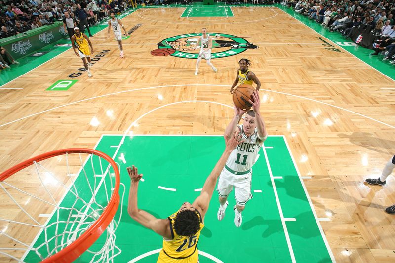 BOSTON, MA - MAY 21: Payton Pritchard #11 of the Boston Celtics shoots the ball during the game against the Indiana Pacers during Game 1 of the Eastern Conference Finals of the 2024 NBA Playoffs on May 21, 2024 at the TD Garden in Boston, Massachusetts. NOTE TO USER: User expressly acknowledges and agrees that, by downloading and or using this photograph, User is consenting to the terms and conditions of the Getty Images License Agreement. Mandatory Copyright Notice: Copyright 2024 NBAE  (Photo by Nathaniel S. Butler/NBAE via Getty Images)