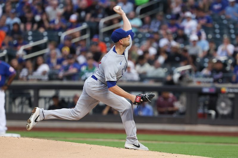 Aug 7, 2023; New York City, New York, USA; Chicago Cubs starting pitcher Drew Smyly (11) delivers a pitch during the first inning against the New York Mets at Citi Field. Mandatory Credit: Vincent Carchietta-USA TODAY Sports