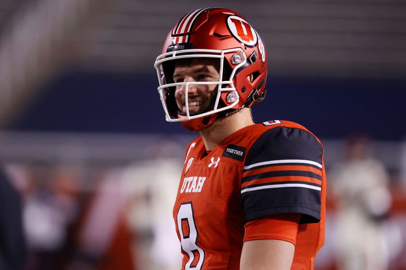 9Dec 5, 2020; Salt Lake City, Utah, USA;  Utah Utes quarterback Jake Bentley (8) prepares for their game against the Oregon State Beavers at Rice-Eccles Stadium. Mandatory Credit: Jeffrey Swinger-USA TODAY Sports