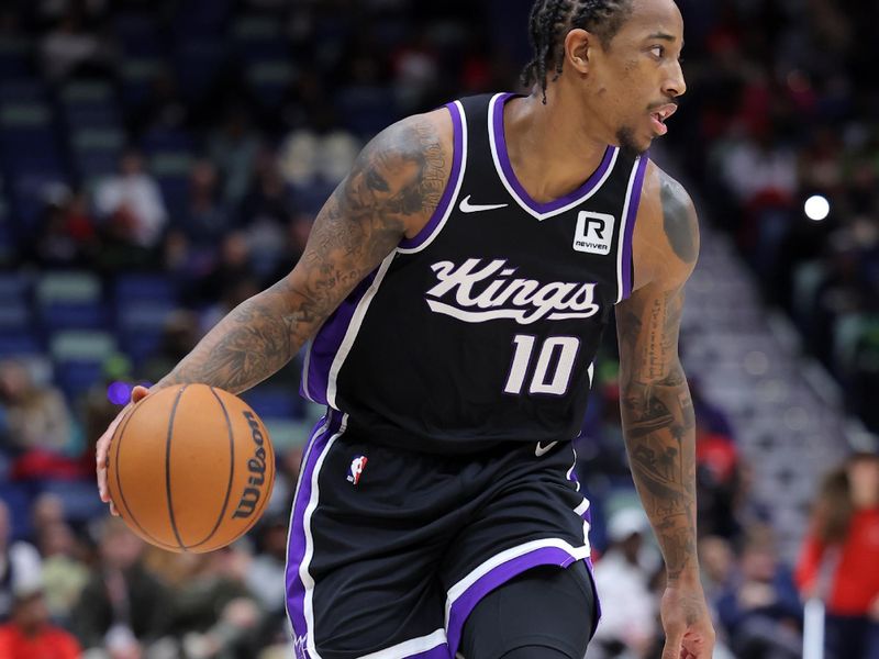 NEW ORLEANS, LOUISIANA - DECEMBER 12: DeMar DeRozan #10 of the Sacramento Kings drives with the ball against the New Orleans Pelicans during a game at the Smoothie King Center on December 12, 2024 in New Orleans, Louisiana. NOTE TO USER: User expressly acknowledges and agrees that, by downloading and or using this Photograph, user is consenting to the terms and conditions of the Getty Images License Agreement. (Photo by Jonathan Bachman/Getty Images)