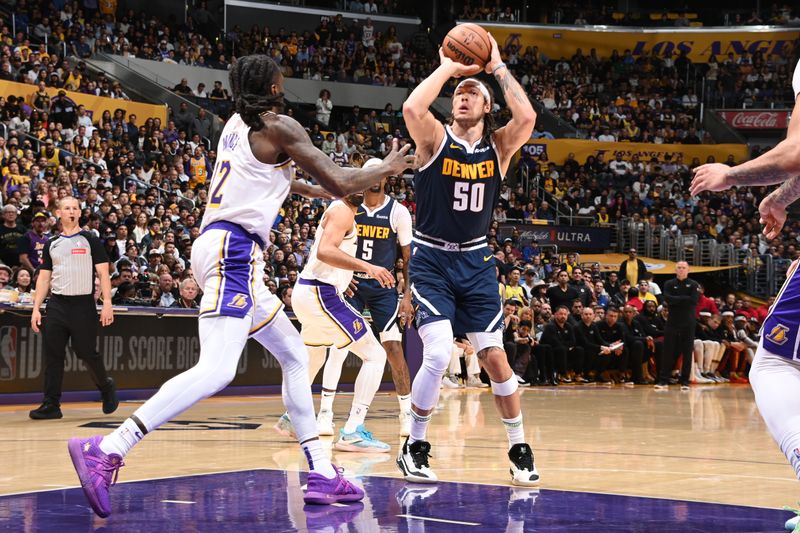 LOS ANGELES, CA - APRIL 27: Aaron Gordon #50 of the Denver Nuggets shoots the ball during the game against the Los Angeles Lakers during Round 1 Game 4 of the 2024 NBA Playoffs on April 27, 2024 at Crypto.Com Arena in Los Angeles, California. NOTE TO USER: User expressly acknowledges and agrees that, by downloading and/or using this Photograph, user is consenting to the terms and conditions of the Getty Images License Agreement. Mandatory Copyright Notice: Copyright 2024 NBAE (Photo by Andrew D. Bernstein/NBAE via Getty Images)