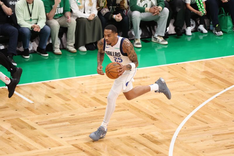 BOSTON, MA - JUNE 17: PJ Washington #25 of the Dallas Mavericks dribbles the ball during the game against the Boston Celtics during Game 5 of the 2024 NBA Finals on June 17, 2024 at TD Garden in Boston, Massachusetts. NOTE TO USER: User expressly acknowledges and agrees that, by downloading and or using this photograph, User is consenting to the terms and conditions of the Getty Images License Agreement. Mandatory Copyright Notice: Copyright 2024 NBAE  (Photo by Joe Murphy/NBAE via Getty Images)