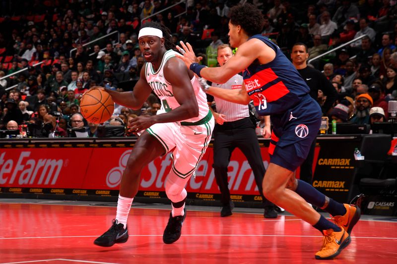 WASHINGTON, DC -?NOVEMBER 22: Jrue Holiday #4 of the Boston Celtics drives to the basket during the game against the Washington Wizards during the Emirates NBA Cup game on November 22, 2024 at Capital One Arena in Washington, DC. NOTE TO USER: User expressly acknowledges and agrees that, by downloading and or using this Photograph, user is consenting to the terms and conditions of the Getty Images License Agreement. Mandatory Copyright Notice: Copyright 2024 NBAE (Photo by Brian Babineau/NBAE via Getty Images)