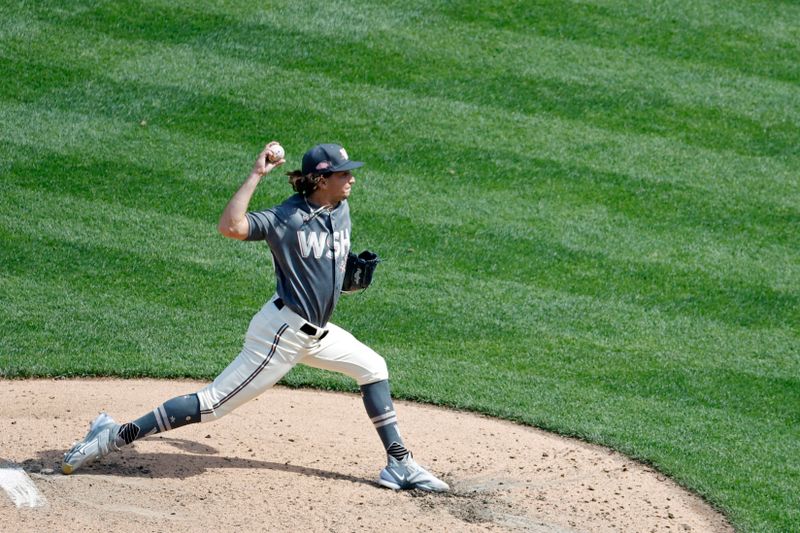 Apr 5, 2023; Washington, District of Columbia, USA; Washington Nationals relief pitcher Thaddeus Ward (68) pitches against the Tampa Bay Rays during the seventh inning at Nationals Park. Mandatory Credit: Geoff Burke-USA TODAY Sports