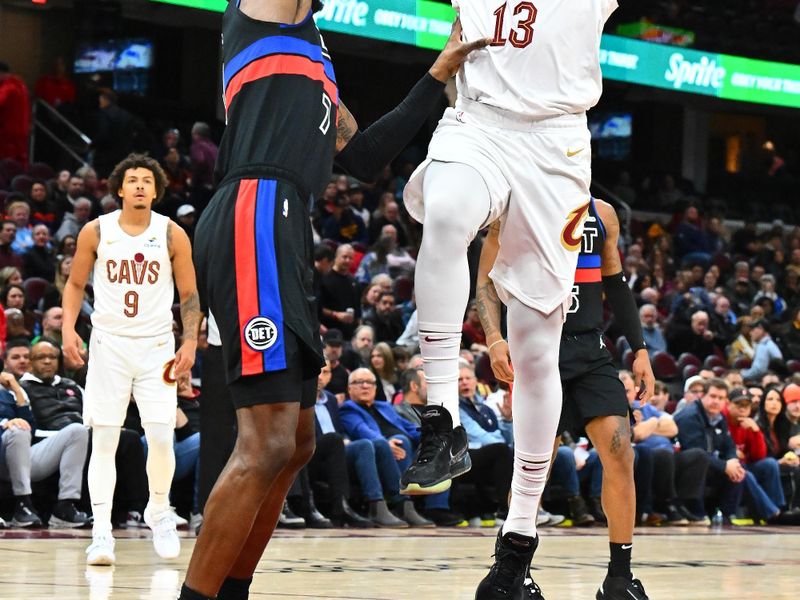 CLEVELAND, OHIO - JANUARY 27: Tristan Thompson #13 of the Cleveland Cavaliers shoots over Paul Reed #7 of the Detroit Pistons during the fourth quarter at Rocket Mortgage Fieldhouse on January 27, 2025 in Cleveland, Ohio. The Cavaliers defeated the Pistons 110-91. NOTE TO USER: User expressly acknowledges and agrees that, by downloading and or using this photograph, User is consenting to the terms and conditions of the Getty Images License Agreement. (Photo by Jason Miller/Getty Images)