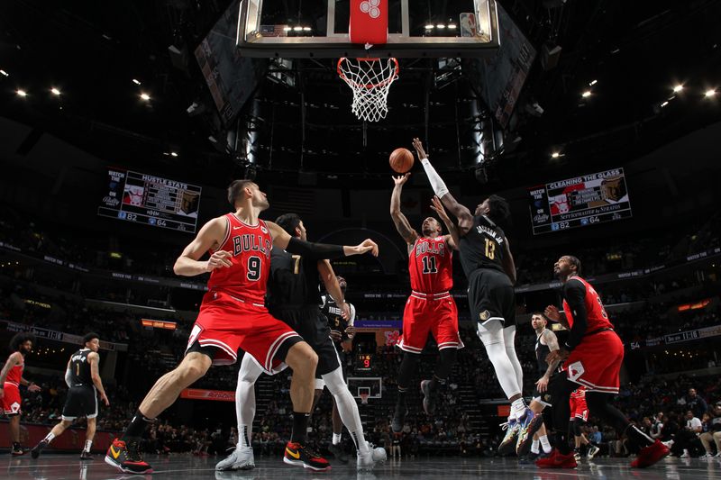 MEMPHIS, TN - FEBRUARY 8: DeMar DeRozan #11 of the Chicago Bulls drives to the basket during the game against the Memphis Grizzlies on February 8, 2024 at FedExForum in Memphis, Tennessee. NOTE TO USER: User expressly acknowledges and agrees that, by downloading and or using this photograph, User is consenting to the terms and conditions of the Getty Images License Agreement. Mandatory Copyright Notice: Copyright 2024 NBAE (Photo by Joe Murphy/NBAE via Getty Images)
