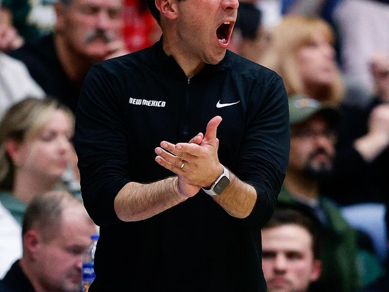 Mar 3, 2023; Fort Collins, Colorado, USA; New Mexico Lobos head coach Richard Pitino reacts in the second half against the Colorado State Rams at Moby Arena. Mandatory Credit: Isaiah J. Downing-USA TODAY Sports