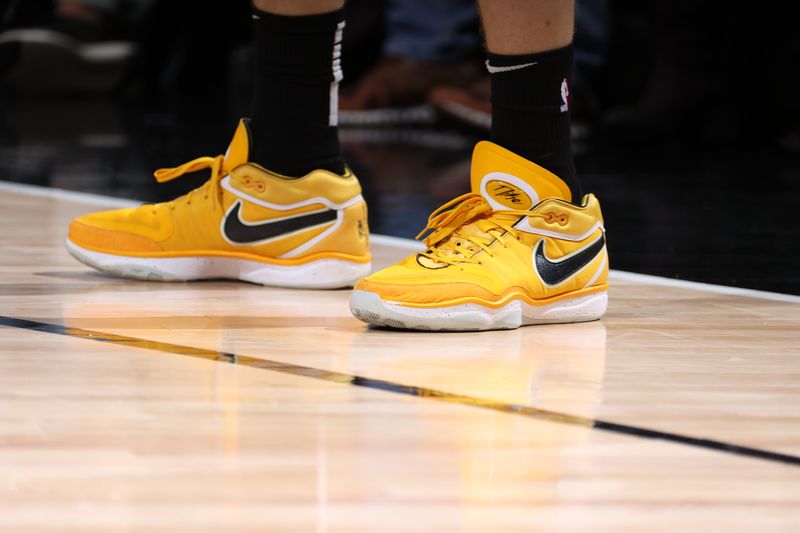 SALT LAKE CITY, UT - FEBRUARY 14: The sneakers worn by Lauri Markkanen #23 of the Utah Jazz during the game against the Los Angeles Lakers on February 14, 2024 at Delta Center in Salt Lake City, Utah. NOTE TO USER: User expressly acknowledges and agrees that, by downloading and or using this Photograph, User is consenting to the terms and conditions of the Getty Images License Agreement. Mandatory Copyright Notice: Copyright 2024 NBAE (Photo by Melissa Majchrzak/NBAE via Getty Images)