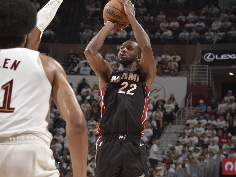 CLEVELAND, OH - APRIL 23: Andrew Wiggins #22 of the Miami Heat shoots the ball during Round One Game Two of the 2025 NBA Playoffs against the Cleveland Cavaliers on April 23, 2025 at Rocket Mortgage FieldHouse in Cleveland, Ohio. NOTE TO USER: User expressly acknowledges and agrees that, by downloading and/or using this Photograph, user is consenting to the terms and conditions of the Getty Images License Agreement. Mandatory Copyright Notice: Copyright 2025 NBAE (Photo by David Liam Kyle/NBAE via Getty Images)
