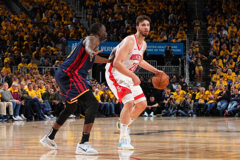 SAN FRANCISCO, CA - APRIL 28: Alperen Sengun #28 of the Houston Rockets dribbles the ball during the game against the Golden State Warriors during Round 1 Game 4 of the 2025 NBA Playoffs on February 1, 2025 at Chase Center in San Francisco, California. NOTE TO USER: User expressly acknowledges and agrees that, by downloading and or using this photograph, user is consenting to the terms and conditions of Getty Images License Agreement. Mandatory Copyright Notice: Copyright 2025 NBAE (Photo by Jesse D. Garrabrant/NBAE via Getty Images)