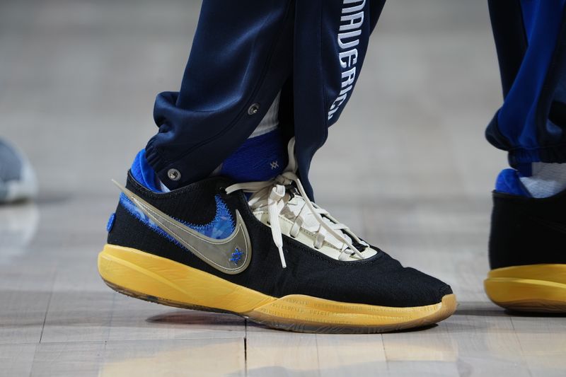 DALLAS, TX - JANUARY 27: The sneakers worn by AJ Lawson #9 of the Dallas Mavericks on January 27, 2024 at the American Airlines Center in Dallas, Texas. NOTE TO USER: User expressly acknowledges and agrees that, by downloading and or using this photograph, User is consenting to the terms and conditions of the Getty Images License Agreement. Mandatory Copyright Notice: Copyright 2024 NBAE (Photo by Glenn James/NBAE via Getty Images)