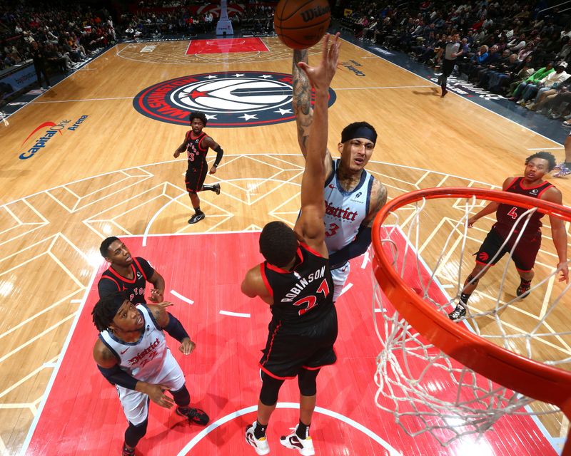 WASHINGTON, DC -?JANUARY 29: Kyle Kuzma #33 of the Washington Wizards dunks the ball during the game against the Toronto Raptors on January 29, 2025 at Capital One Arena in Washington, DC. NOTE TO USER: User expressly acknowledges and agrees that, by downloading and or using this Photograph, user is consenting to the terms and conditions of the Getty Images License Agreement. Mandatory Copyright Notice: Copyright 2025 NBAE (Photo by Kenny Giarla/NBAE via Getty Images)