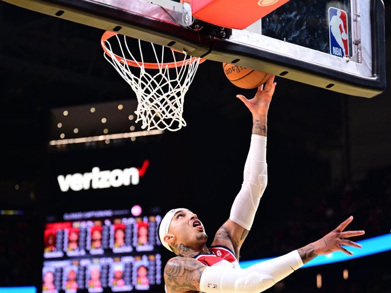 ATLANTA, GA - NOVEMBER 15:  Kyle Kuzma #33 of the Washington Wizards shoots the ball during the game against the Atlanta Hawks during the Emirates NBA Cup game on November 15, 2024 at State Farm Arena in Atlanta, Georgia.  NOTE TO USER: User expressly acknowledges and agrees that, by downloading and/or using this Photograph, user is consenting to the terms and conditions of the Getty Images License Agreement. Mandatory Copyright Notice: Copyright 2024 NBAE (Photo by Adam Hagy/NBAE via Getty Images)