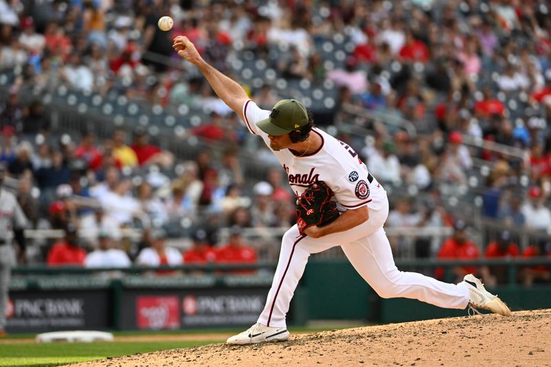 May 20, 2023; Washington, District of Columbia, USA; Washington Nationals relief pitcher Kyle Finnegan (67) throws to the Detroit Tigers during the ninth inning at Nationals Park. Mandatory Credit: Brad Mills-USA TODAY Sports