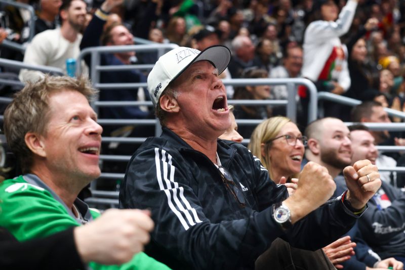 Dec 23, 2023; Los Angeles, California, USA; Actor Will Ferrell cheers on the Los Angeles Kings during the third period of a game against the Calgary Flames at Crypto.com Arena. Mandatory Credit: Jessica Alcheh-USA TODAY Sports