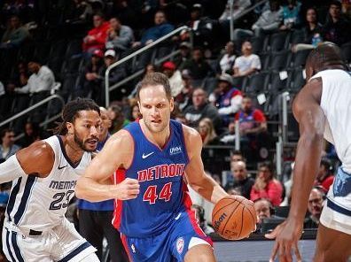 DETROIT, MI - DECEMBER 6: Bojan Bogdanovic #44 of the Detroit Pistons dribbles the ball during the game against the Memphis Grizzlies on December 6, 2023 at Little Caesars Arena in Detroit, Michigan. NOTE TO USER: User expressly acknowledges and agrees that, by downloading and/or using this photograph, User is consenting to the terms and conditions of the Getty Images License Agreement. Mandatory Copyright Notice: Copyright 2023 NBAE (Photo by Brian Sevald/NBAE via Getty Images)