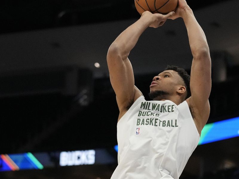 MILWAUKEE, WISCONSIN - MARCH 17: Giannis Antetokounmpo #34 of the Milwaukee Bucks warms up before a game against the Phoenix Suns at Fiserv Forum on March 17, 2024 in Milwaukee, Wisconsin. NOTE TO USER: User expressly acknowledges and agrees that, by downloading and or using this photograph, User is consenting to the terms and conditions of the Getty Images License Agreement. (Photo by Patrick McDermott/Getty Images)