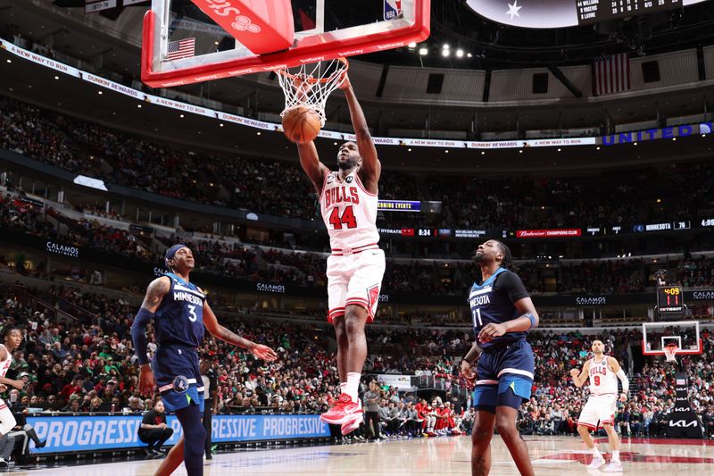 CHICAGO, IL - MARCH 17: Patrick Williams #44 of the Chicago Bulls dunks the ball during the game against the Minnesota Timberwolves on March 17, 2023 at United Center in Chicago, Illinois. NOTE TO USER: User expressly acknowledges and agrees that, by downloading and or using this photograph, User is consenting to the terms and conditions of the Getty Images License Agreement. Mandatory Copyright Notice: Copyright 2023 NBAE (Photo by Jeff Haynes/NBAE via Getty Images)