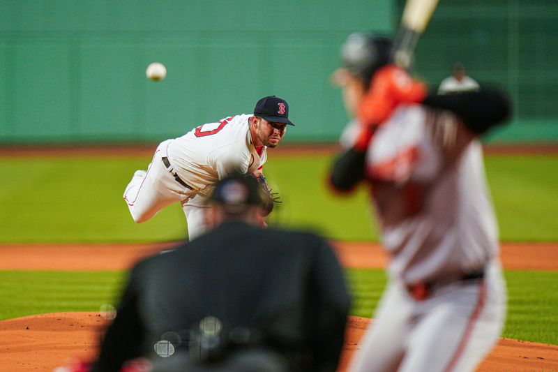 Apr 10, 2024; Boston, Massachusetts, USA; Boston Red Sox pitcher Kutter Crawford (50) throws a pitch against the Baltimore Orioles in the first inning at Fenway Park. Mandatory Credit: David Butler II-USA TODAY Sports