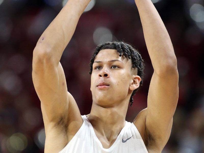 Nov 16, 2022; Fayetteville, Arkansas, USA;  Arkansas Razorbacks forward Trevon Brazile warms up prior to the game against the South Dakota State Jackrabbits at Bud Walton Arena. Mandatory Credit: Nelson Chenault-USA TODAY Sports