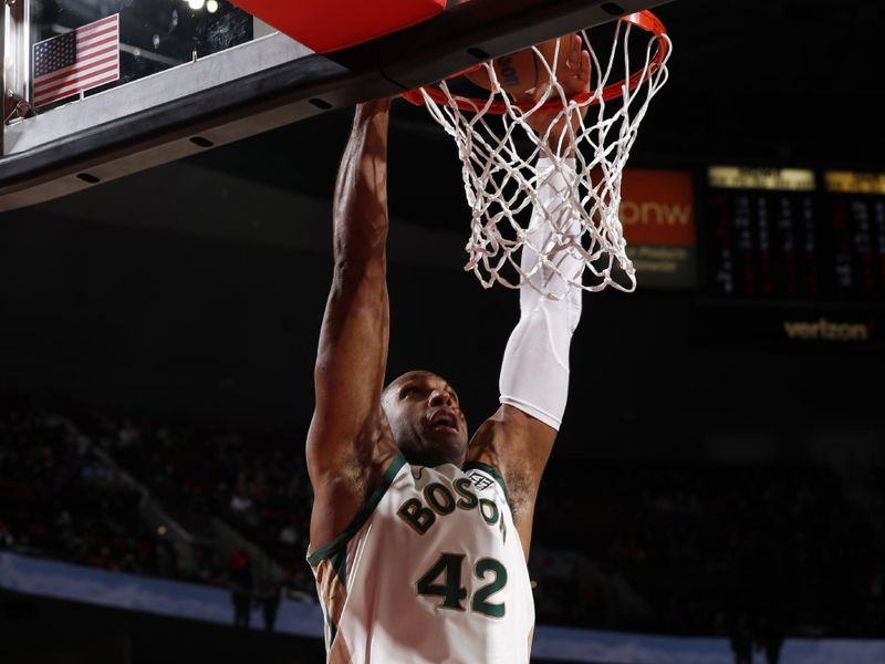 PORTLAND, OR - MARCH 11: Al Horford #42 of the Boston Celtics drives to the basket during the game against the Portland Trail Blazers on March 11, 2024 at the Moda Center Arena in Portland, Oregon. NOTE TO USER: User expressly acknowledges and agrees that, by downloading and or using this photograph, user is consenting to the terms and conditions of the Getty Images License Agreement. Mandatory Copyright Notice: Copyright 2024 NBAE (Photo by Cameron Browne/NBAE via Getty Images)