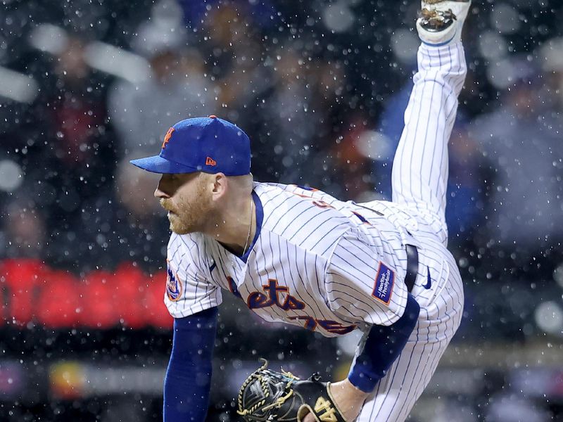 Sep 28, 2023; New York City, New York, USA; New York Mets relief pitcher Reed Garrett (75) follows through on a pitch against the Miami Marlins during the ninth inning at Citi Field. Mandatory Credit: Brad Penner-USA TODAY Sports