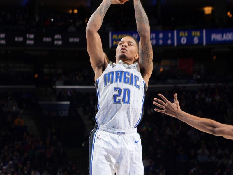 PHILADELPHIA, PA - JANUARY 30: Markelle Fultz #20 of the Orlando Magic shoots the ball during the game against the Philadelphia 76ers on January 30, 2023 at the Wells Fargo Center in Philadelphia, Pennsylvania NOTE TO USER: User expressly acknowledges and agrees that, by downloading and/or using this Photograph, user is consenting to the terms and conditions of the Getty Images License Agreement. Mandatory Copyright Notice: Copyright 2023 NBAE (Photo by Jesse D. Garrabrant/NBAE via Getty Images)