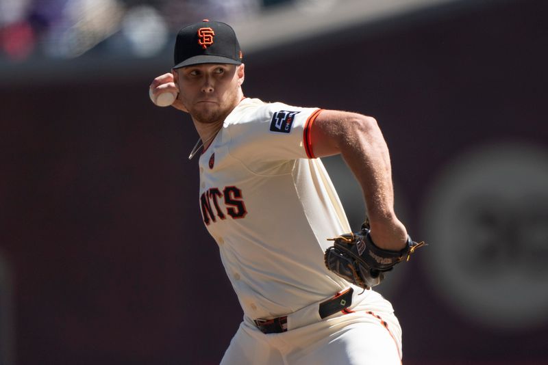 Sep 5, 2024; San Francisco, California, USA;  San Francisco Giants pitcher Landen Roupp (65) pitches during the third inning against the Arizona Diamondbacks at Oracle Park. Mandatory Credit: Stan Szeto-Imagn Images