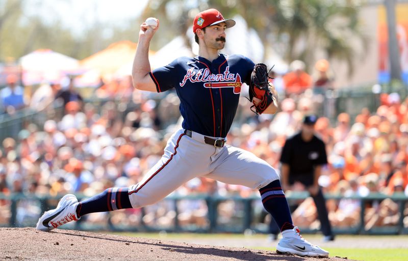 Feb 28, 2026; Sarasota, Florida, USA;  Atlanta Braves starting pitcher Spencer Strider (99) throws a pitch against the Baltimore Orioles during the first inning at Ed Smith Stadium. Mandatory Credit: Kim Klement Neitzel-Imagn Images