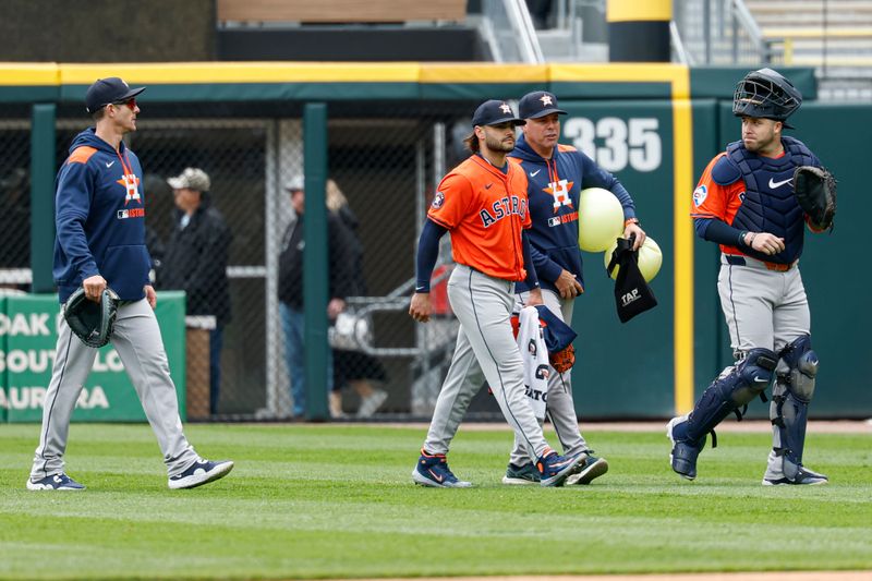 May 4, 2025; Chicago, Illinois, USA; Houston Astros starting pitcher Lance McCullers Jr. (43) walks on the field before a baseball game against the Chicago White Sox at Rate Field. Mandatory Credit: Kamil Krzaczynski-Imagn Images