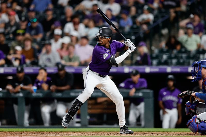 Jun 17, 2024; Denver, Colorado, USA; Colorado Rockies pinch hitter Greg Jones (2) at bat in the ninth inning against the Los Angeles Dodgers at Coors Field. Mandatory Credit: Isaiah J. Downing-USA TODAY Sports