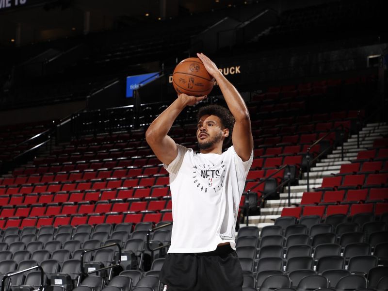 PORTLAND, OR - JANUARY 14: Cameron Johnson #2 of the Brooklyn Nets warms up before the game against the Portland Trail Blazers on January 14, 2025 at the Moda Center Arena in Portland, Oregon. NOTE TO USER: User expressly acknowledges and agrees that, by downloading and or using this photograph, user is consenting to the terms and conditions of the Getty Images License Agreement. Mandatory Copyright Notice: Copyright 2025 NBAE (Photo by Cameron Browne/NBAE via Getty Images)