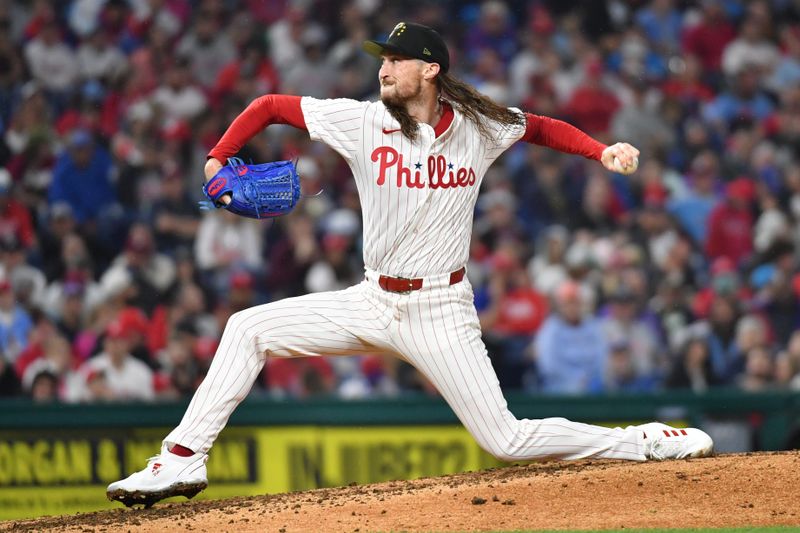 May 19, 2024; Philadelphia, Pennsylvania, USA; Philadelphia Phillies pitcher Matt Strahm (25) throws a pitch during the eighth inning against the Washington Nationals at Citizens Bank Park. Mandatory Credit: Eric Hartline-USA TODAY Sports