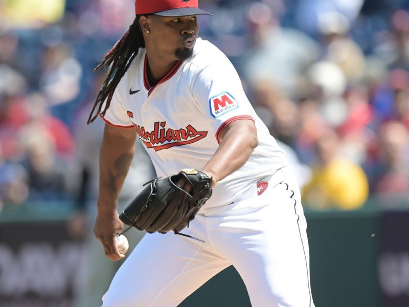 Apr 23, 2025; Cleveland, Ohio, USA; Cleveland Guardians starting pitcher Luis Ortiz (45) throws a pitch during the first inning against the New York Yankees at Progressive Field. Mandatory Credit: Ken Blaze-Imagn Images