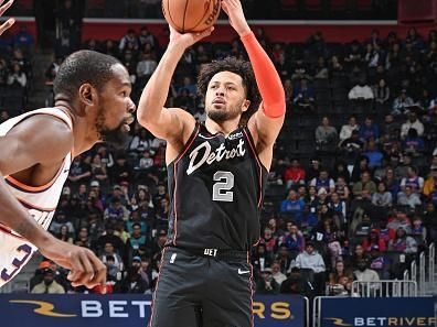 DETROIT, MI - NOVEMBER 5: Cade Cunningham #2 of the Detroit Pistons shoots the ball during the game against the Phoenix Suns on November 5, 2023 at Little Caesars Arena in Detroit, Michigan. NOTE TO USER: User expressly acknowledges and agrees that, by downloading and/or using this photograph, User is consenting to the terms and conditions of the Getty Images License Agreement. Mandatory Copyright Notice: Copyright 2023 NBAE (Photo by Chris Schwegler/NBAE via Getty Images)