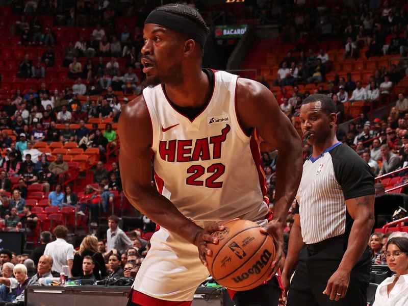 MIAMI, FL - JANUARY 31: Jimmy Butler #22 of the Miami Heat handles the ball during the game against the Sacramento Kings on January 31, 2024 at Kaseya Center in Miami, Florida. NOTE TO USER: User expressly acknowledges and agrees that, by downloading and or using this Photograph, user is consenting to the terms and conditions of the Getty Images License Agreement. Mandatory Copyright Notice: Copyright 2024 NBAE (Photo by Issac Baldizon/NBAE via Getty Images)