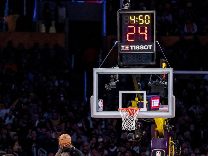 LOS ANGELES, CA - FEBRUARY 8: LeBron James #23 of the Los Angeles Lakers shoots a free throw during the game against the Denver Nuggets on February 8, 2024 NBAE at Crypto.Com Arena in Los Angeles, California. NOTE TO USER: User expressly acknowledges and agrees that, by downloading and/or using this Photograph, user is consenting to the terms and conditions of the Getty Images License Agreement. Mandatory Copyright Notice: Copyright 2024 NBAE (Photo by Tyler Ross/NBAE via Getty Images)