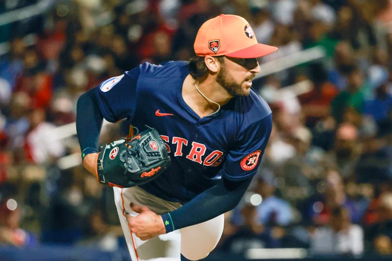 Mar 15, 2024; West Palm Beach, Florida, USA; Houston Astros relief pitcher Bennett Sousa (62) throws a pitch during the sixth inning against the Philadelphia Phillies at The Ballpark of the Palm Beaches. Mandatory Credit: Reinhold Matay-USA TODAY Sports