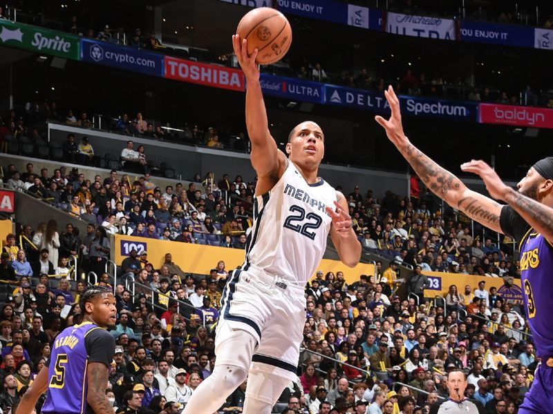 LOS ANGELES, CA - JANUARY 5:  Desmond Bane #22 of the Memphis Grizzlies goes to the basket during the game on January 5, 2024 at Crypto.Com Arena in Los Angeles, California. NOTE TO USER: User expressly acknowledges and agrees that, by downloading and/or using this Photograph, user is consenting to the terms and conditions of the Getty Images License Agreement. Mandatory Copyright Notice: Copyright 2024 NBAE (Photo by Andrew D. Bernstein/NBAE via Getty Images)