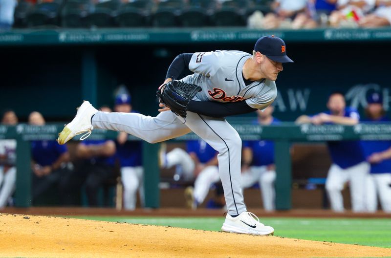 Jun 5, 2024; Arlington, Texas, USA;  Detroit Tigers pitcher Joey Wentz (43) throws during the first inning against the Texas Rangers at Globe Life Field. Mandatory Credit: Kevin Jairaj-USA TODAY Sports